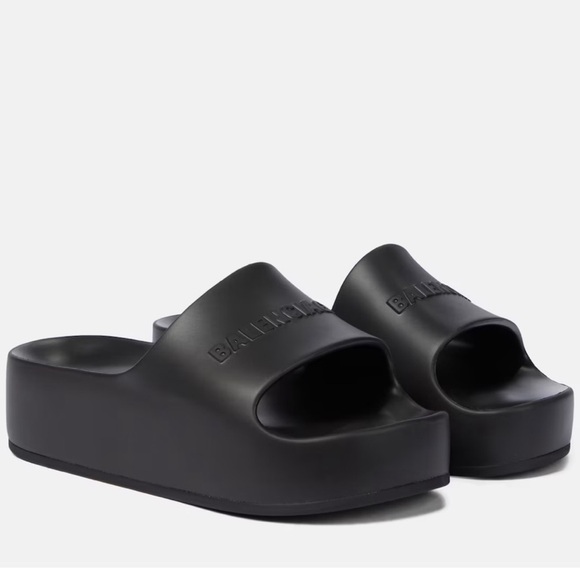 Balenciaga Chunky Platform Pool Slides, Black, Size 9 - Picture 1 of 11